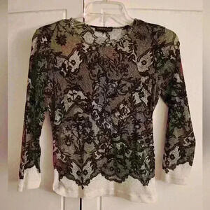 Kenneth Cole Black and White Lace Print Top
